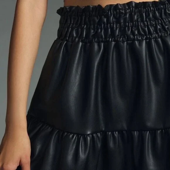 Anthropologie ~ Faux Leather Mini Skirt Black Lined Vegan Leather - Picture 3 of 5